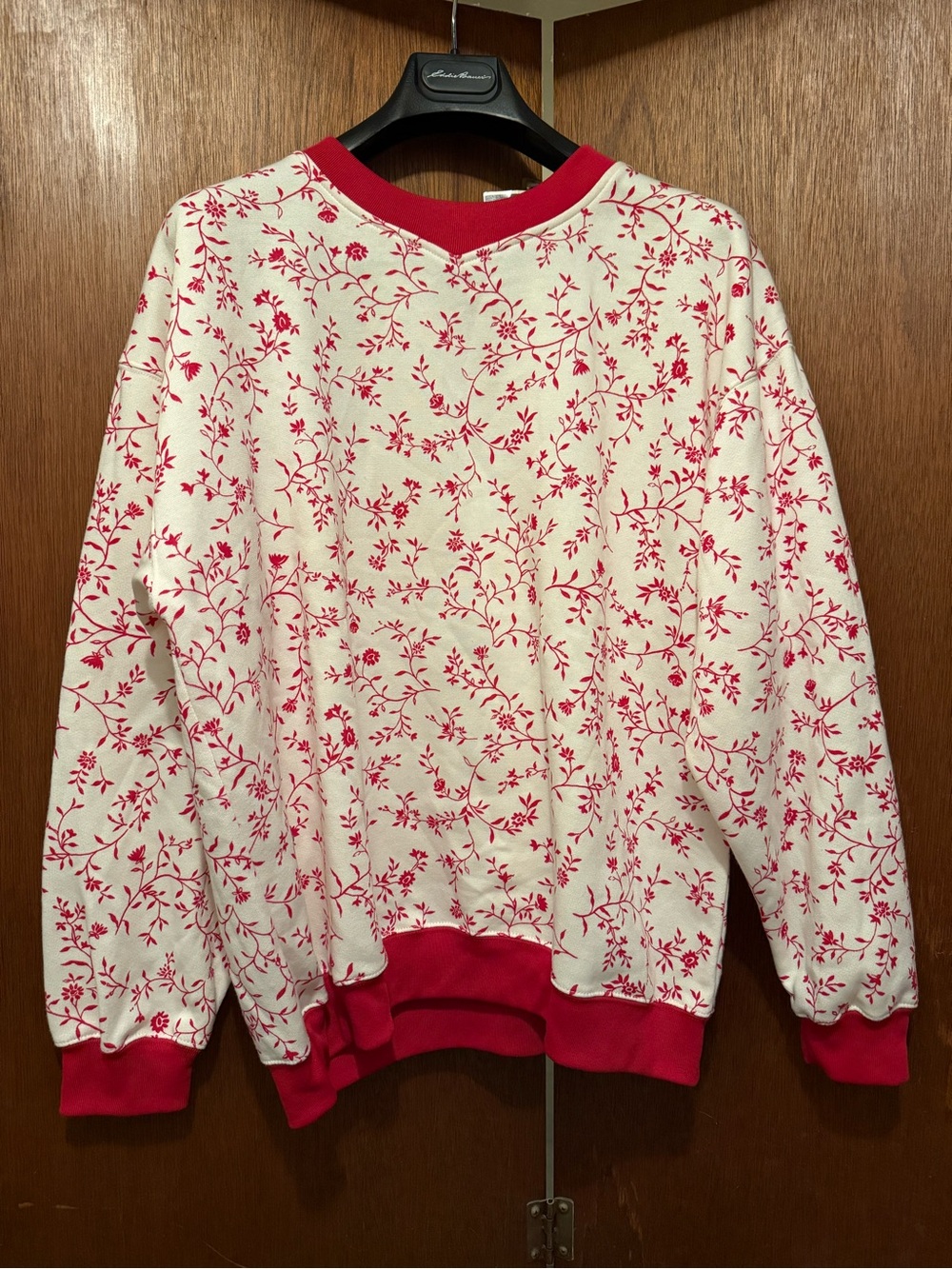 Sears Cream Crewneck Sweater with Red Floral Print